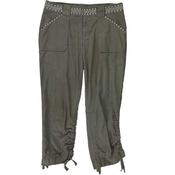 INC Studded Cargo Capris Ruched Leg Pants International Concepts Green Sz 0 - Picture 10 of 12